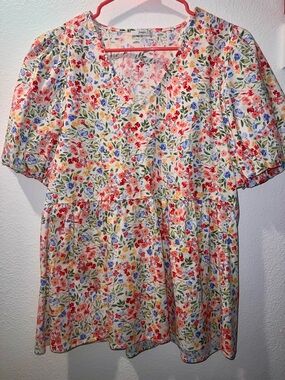 Floral V-Neck Peplum Top in Multi-Color